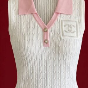 Chanel top white * pink